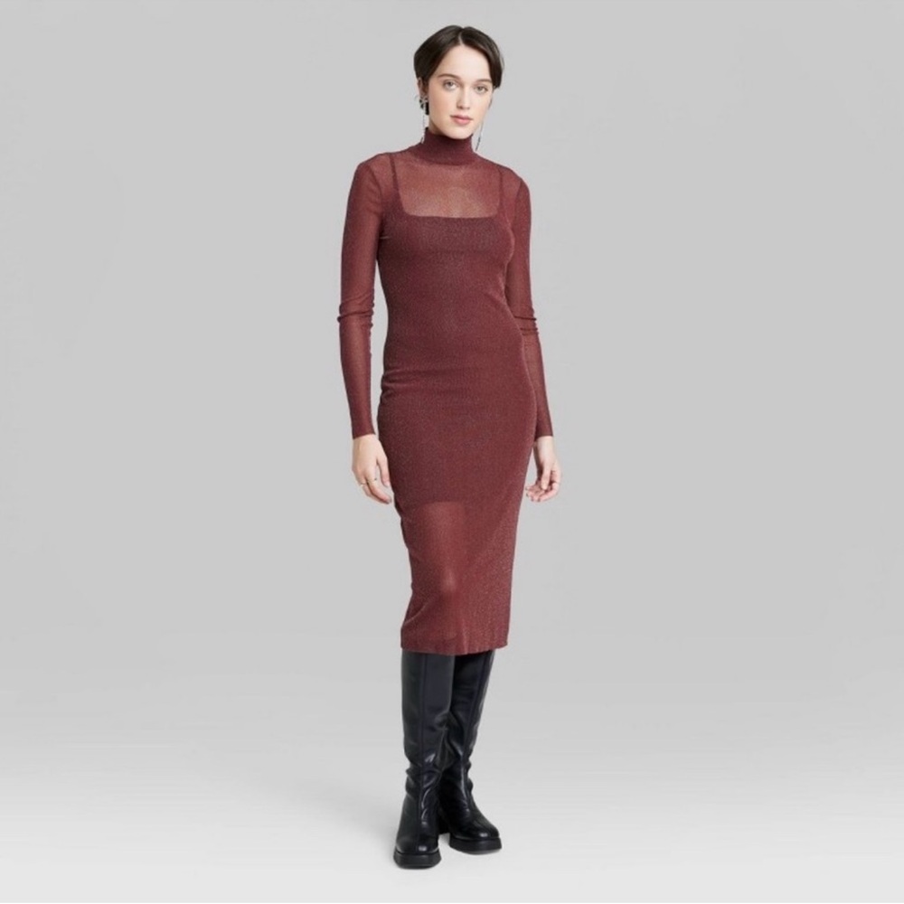 Target Wild Fable Mesh Burgundy Midi Dress